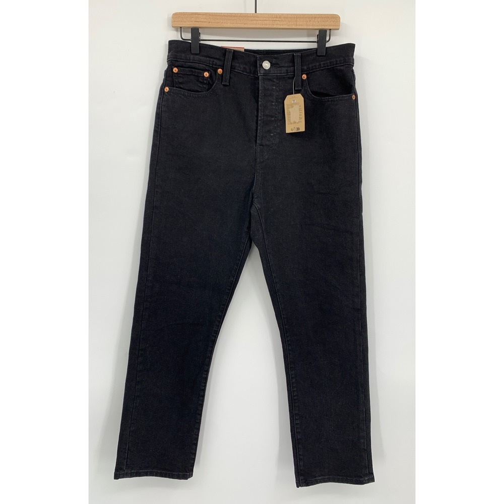 Levis Wedgie Straight Jeans Womens 31 Black Button Fly Stretch Denim Pants NEW